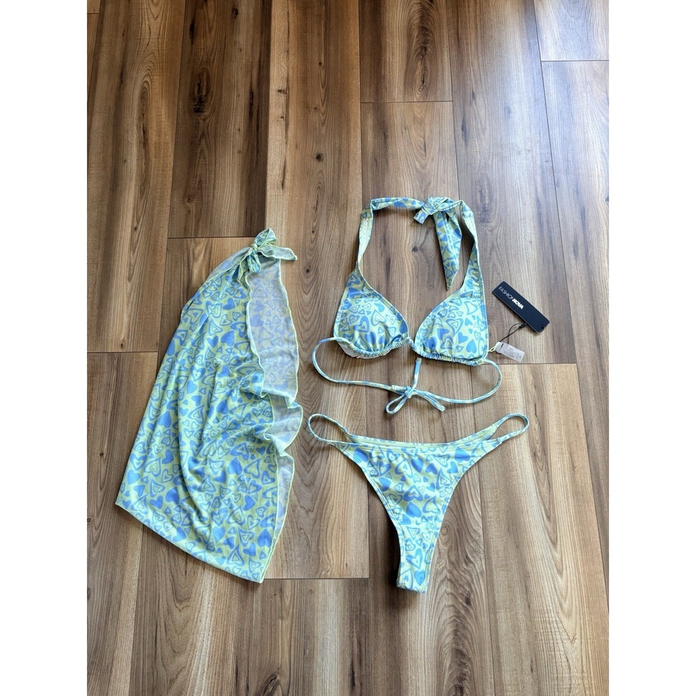 Fashion‎ Nova Women's XL Bikini Thing Green Blue With Coverup Triangle Top NWT